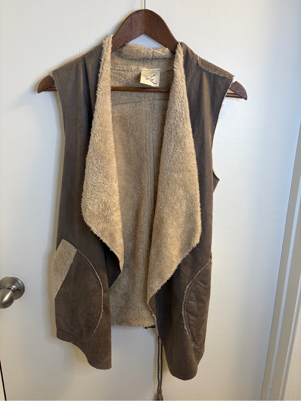 Brown Faux Suede Sherpa Lined Vest Women’s L Boho Western Artisan Boutique